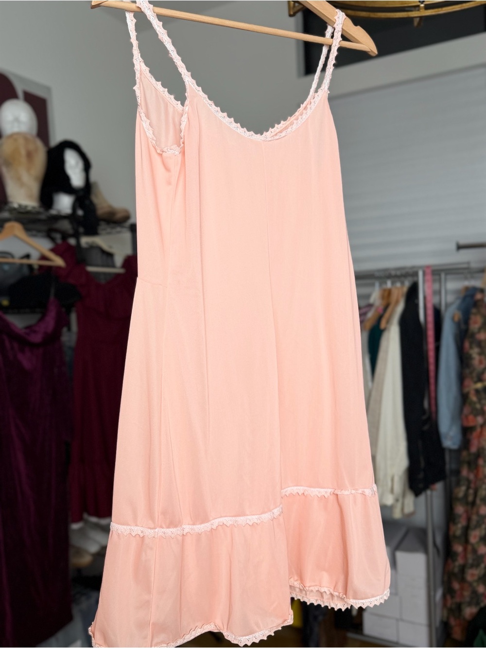 Peach Lace-Trim Chemise Slip